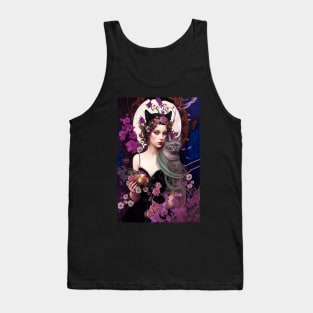 Spellbinding Art of a Beautiful Witch and her Cat is just Enchanting. Tank Top